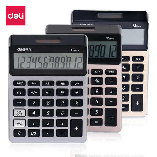 Калькулятор 12-разрядный， 176.5×128×29.5 мм（deli）/金灰2色计算器-12位吸卡