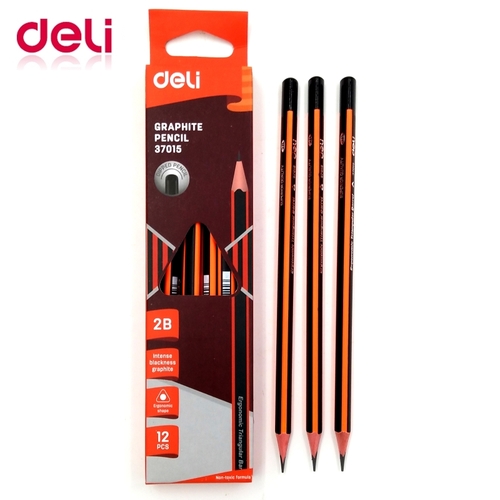 Карандаш чернографитный трехгранный 2В （deli）/三角2B铅笔-荧光橙黑杆