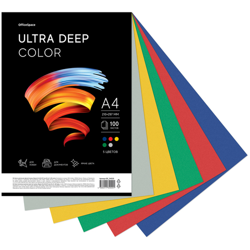 Бумага цветная OfficeSpace "Ultra Deep Color", A4, 80 г/м², 100л., (5 цветов)/5色彩色纸- A4, 100张
