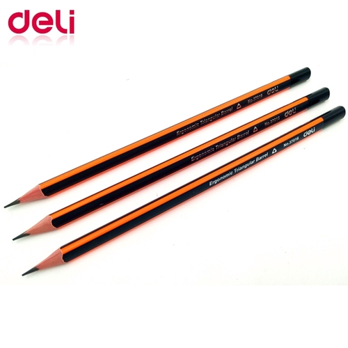 Карандаш чернографитный трехгранный НВ （deli）/三角HB铅笔-荧光橙灰杆