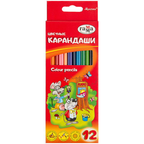 Карандаши цветные, Мультики, 12 цветов/12色彩铅笔-卡通（ГАММА）