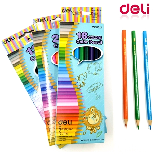 Карандаши цветные 12, 18, 24 цв. 3.0 мм（deli）/彩铅笔-铅芯3.0mm