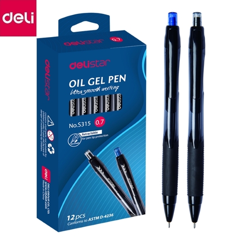 Ручка шариковая на масляной основе, син. 0,7 мм（deli）/按动胶套中油笔-0.7mm