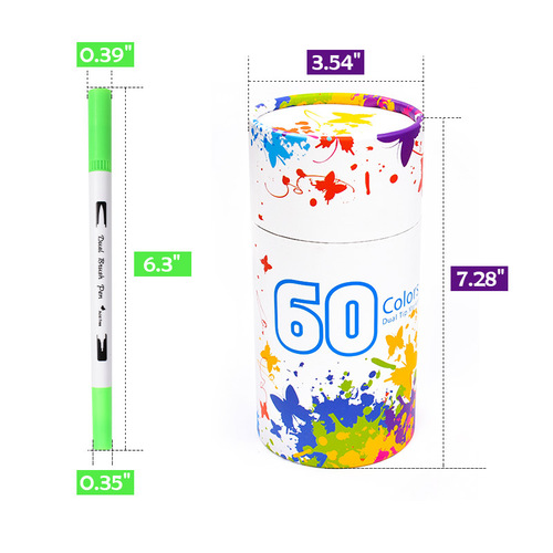 彩色水溶性软毛笔勾线笔60色纸筒绘图彩色套装马克水彩笔套装