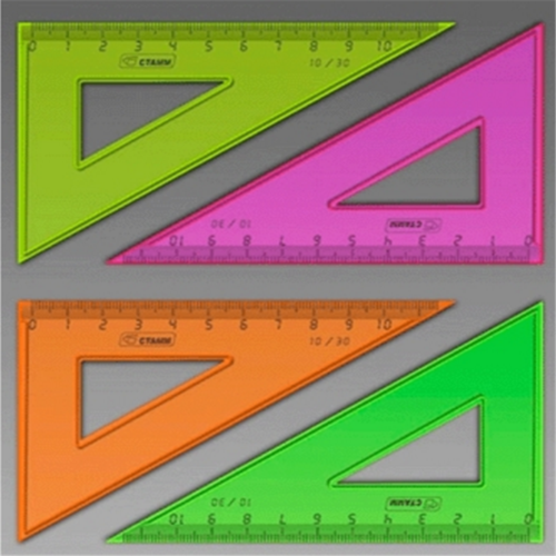 Треугольник 10см 30* NEON ассорти (100шт в упаковке) СТАММ ТК230/三角尺10cm*30-彩色（CTAMM）